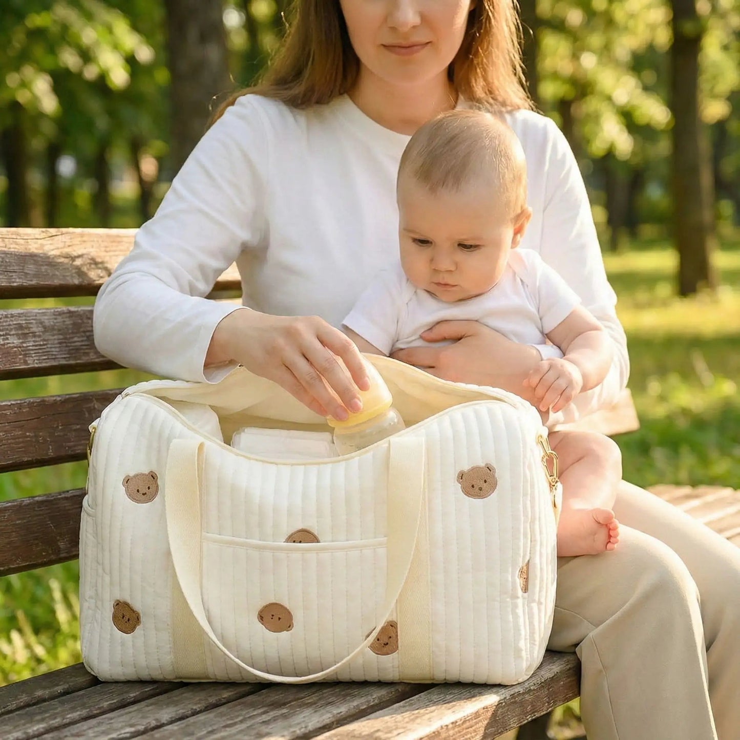 Sac à langer | Élégance Ours Brodé - Bébinou En Voyage
